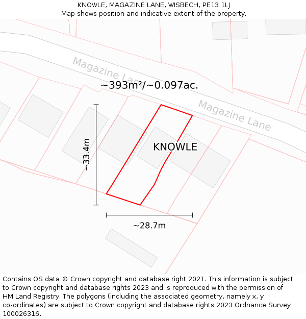 KNOWLE, MAGAZINE LANE, WISBECH, PE13 1LJ: Plot and title map