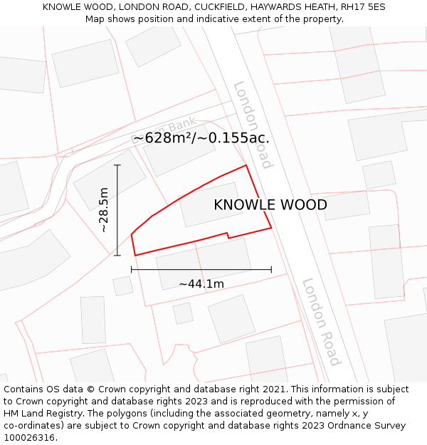 KNOWLE WOOD, LONDON ROAD, CUCKFIELD, HAYWARDS HEATH, RH17 5ES: Plot and title map