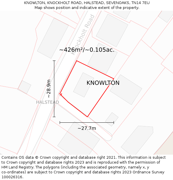 KNOWLTON, KNOCKHOLT ROAD, HALSTEAD, SEVENOAKS, TN14 7EU: Plot and title map