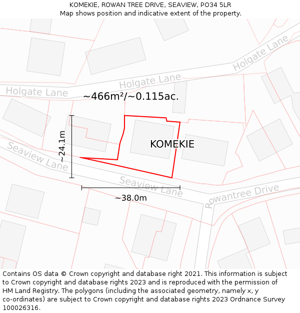 KOMEKIE, ROWAN TREE DRIVE, SEAVIEW, PO34 5LR: Plot and title map