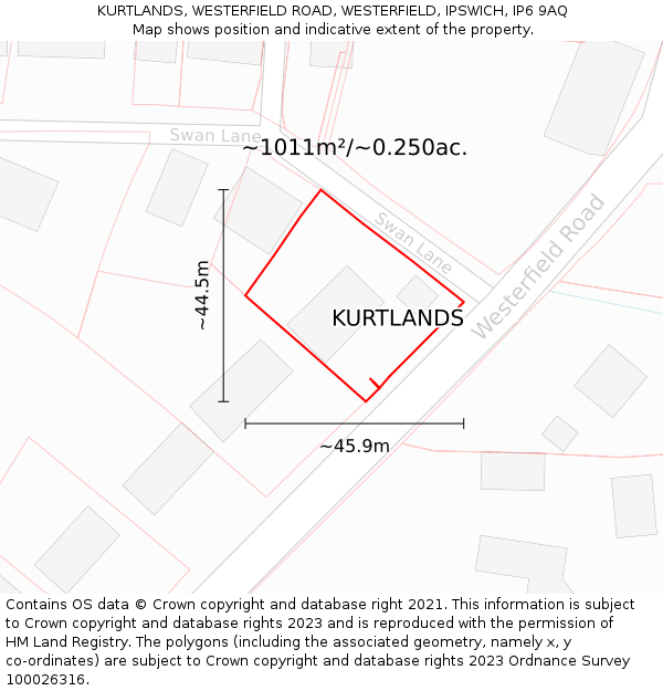 KURTLANDS, WESTERFIELD ROAD, WESTERFIELD, IPSWICH, IP6 9AQ: Plot and title map