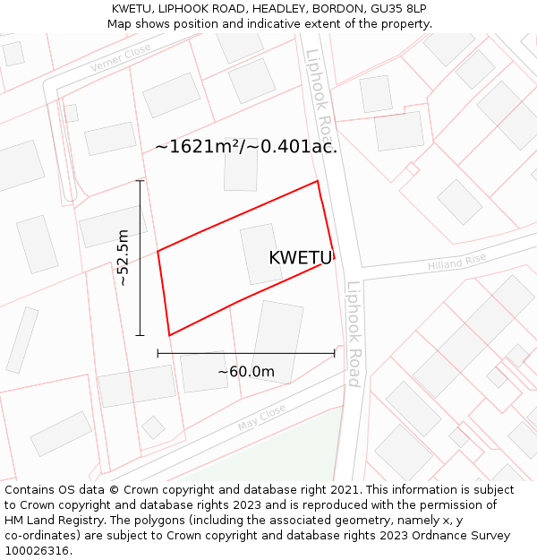 KWETU, LIPHOOK ROAD, HEADLEY, BORDON, GU35 8LP: Plot and title map