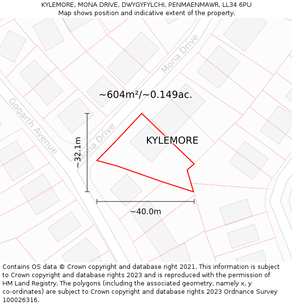 KYLEMORE, MONA DRIVE, DWYGYFYLCHI, PENMAENMAWR, LL34 6PU: Plot and title map