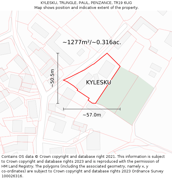 KYLESKU, TRUNGLE, PAUL, PENZANCE, TR19 6UG: Plot and title map
