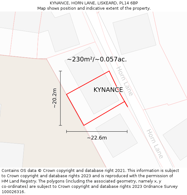 KYNANCE, HORN LANE, LISKEARD, PL14 6BP: Plot and title map