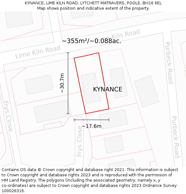 KYNANCE, LIME KILN ROAD, LYTCHETT MATRAVERS, POOLE, BH16 6EL: Plot and title map