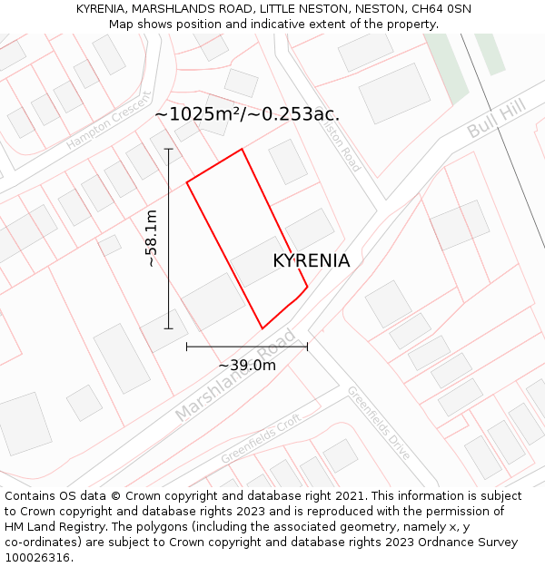 KYRENIA, MARSHLANDS ROAD, LITTLE NESTON, NESTON, CH64 0SN: Plot and title map