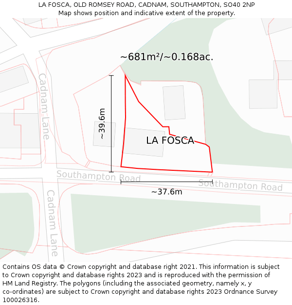 LA FOSCA, OLD ROMSEY ROAD, CADNAM, SOUTHAMPTON, SO40 2NP: Plot and title map