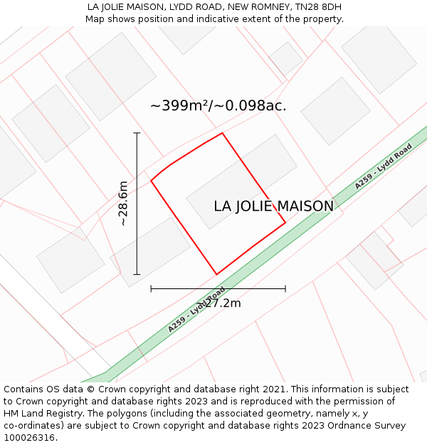 LA JOLIE MAISON, LYDD ROAD, NEW ROMNEY, TN28 8DH: Plot and title map