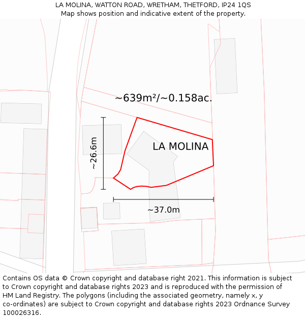 LA MOLINA, WATTON ROAD, WRETHAM, THETFORD, IP24 1QS: Plot and title map