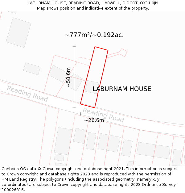 LABURNAM HOUSE, READING ROAD, HARWELL, DIDCOT, OX11 0JN: Plot and title map