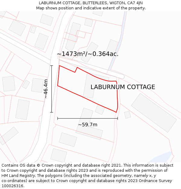 LABURNUM COTTAGE, BLITTERLEES, WIGTON, CA7 4JN: Plot and title map