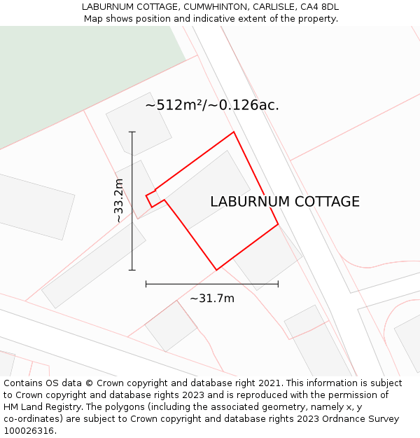 LABURNUM COTTAGE, CUMWHINTON, CARLISLE, CA4 8DL: Plot and title map