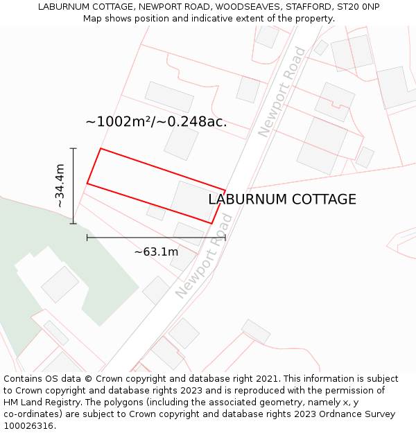 LABURNUM COTTAGE, NEWPORT ROAD, WOODSEAVES, STAFFORD, ST20 0NP: Plot and title map