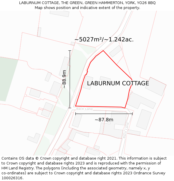 LABURNUM COTTAGE, THE GREEN, GREEN HAMMERTON, YORK, YO26 8BQ: Plot and title map