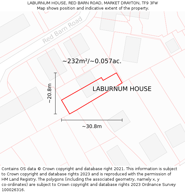 LABURNUM HOUSE, RED BARN ROAD, MARKET DRAYTON, TF9 3FW: Plot and title map