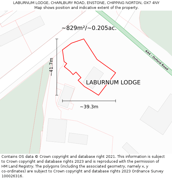 LABURNUM LODGE, CHARLBURY ROAD, ENSTONE, CHIPPING NORTON, OX7 4NY: Plot and title map