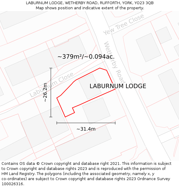 LABURNUM LODGE, WETHERBY ROAD, RUFFORTH, YORK, YO23 3QB: Plot and title map