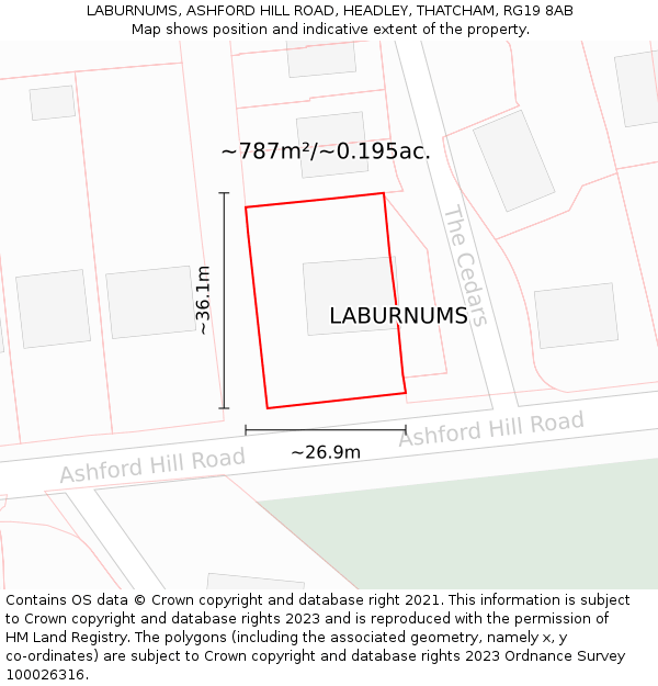 LABURNUMS, ASHFORD HILL ROAD, HEADLEY, THATCHAM, RG19 8AB: Plot and title map