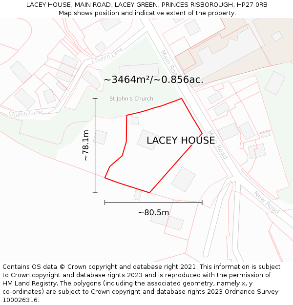 LACEY HOUSE, MAIN ROAD, LACEY GREEN, PRINCES RISBOROUGH, HP27 0RB: Plot and title map