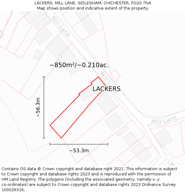 LACKERS, MILL LANE, SIDLESHAM, CHICHESTER, PO20 7NA: Plot and title map