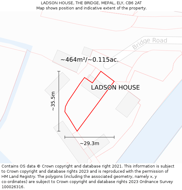 LADSON HOUSE, THE BRIDGE, MEPAL, ELY, CB6 2AT: Plot and title map