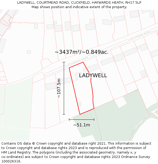 LADYWELL, COURTMEAD ROAD, CUCKFIELD, HAYWARDS HEATH, RH17 5LP: Plot and title map