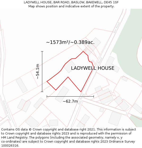 LADYWELL HOUSE, BAR ROAD, BASLOW, BAKEWELL, DE45 1SF: Plot and title map