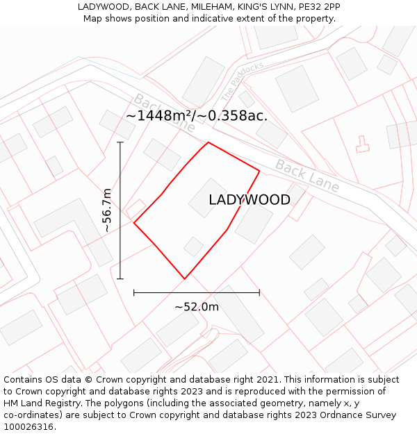 LADYWOOD, BACK LANE, MILEHAM, KING'S LYNN, PE32 2PP: Plot and title map