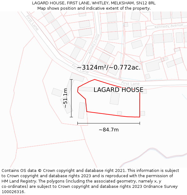 LAGARD HOUSE, FIRST LANE, WHITLEY, MELKSHAM, SN12 8RL: Plot and title map