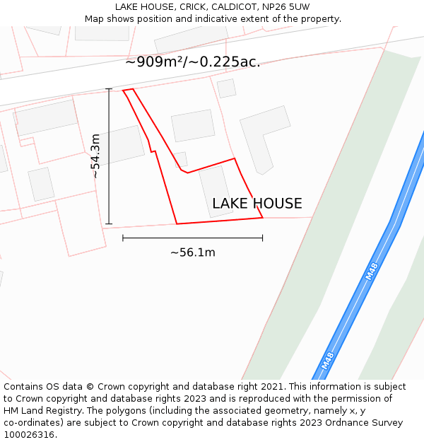 LAKE HOUSE, CRICK, CALDICOT, NP26 5UW: Plot and title map