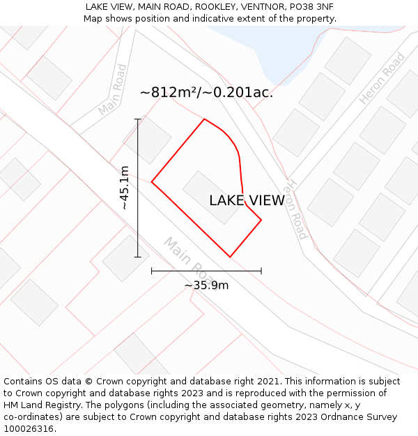 LAKE VIEW, MAIN ROAD, ROOKLEY, VENTNOR, PO38 3NF: Plot and title map