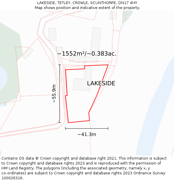 LAKESIDE, TETLEY, CROWLE, SCUNTHORPE, DN17 4HY: Plot and title map