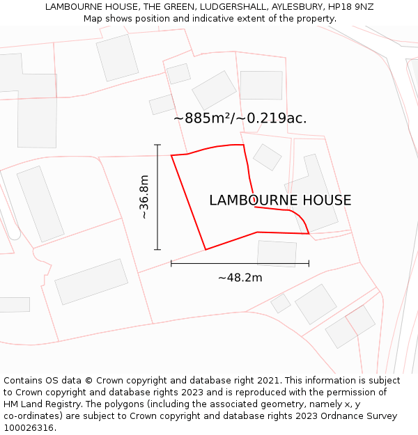 LAMBOURNE HOUSE, THE GREEN, LUDGERSHALL, AYLESBURY, HP18 9NZ: Plot and title map