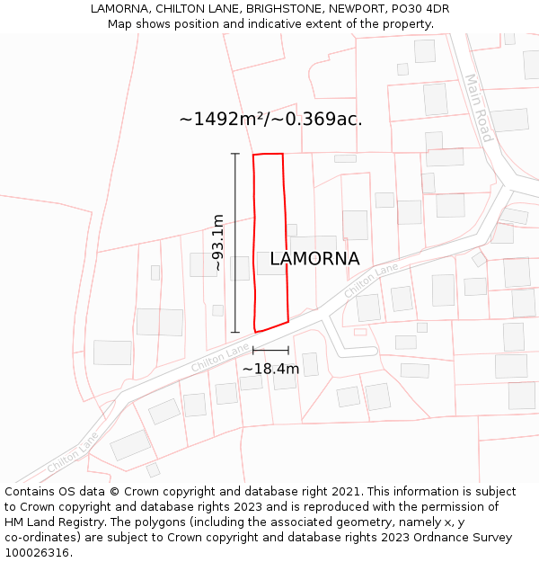 LAMORNA, CHILTON LANE, BRIGHSTONE, NEWPORT, PO30 4DR: Plot and title map