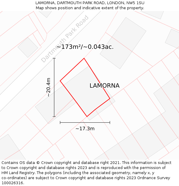 LAMORNA, DARTMOUTH PARK ROAD, LONDON, NW5 1SU: Plot and title map
