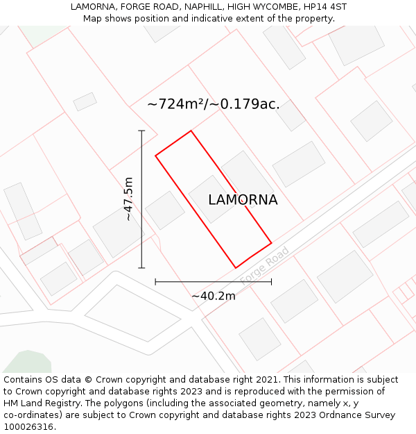 LAMORNA, FORGE ROAD, NAPHILL, HIGH WYCOMBE, HP14 4ST: Plot and title map