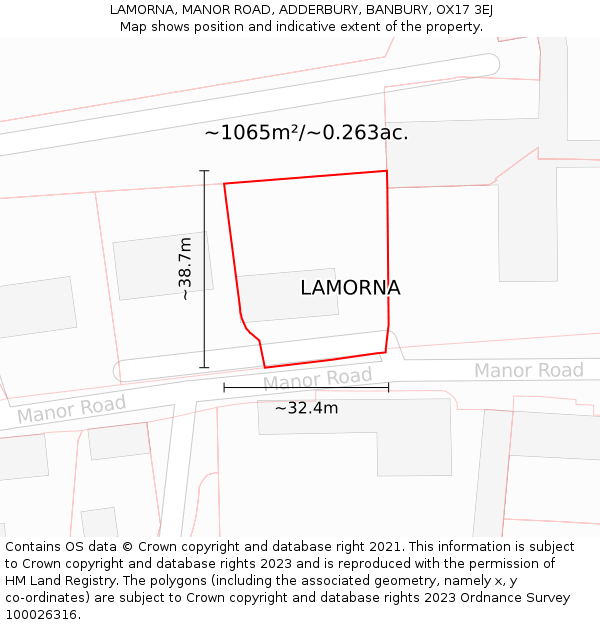 LAMORNA, MANOR ROAD, ADDERBURY, BANBURY, OX17 3EJ: Plot and title map