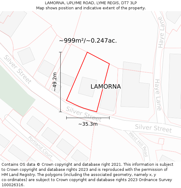 LAMORNA, UPLYME ROAD, LYME REGIS, DT7 3LP: Plot and title map