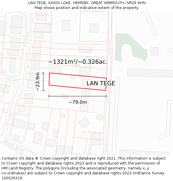 LAN TEGE, KINGS LOKE, HEMSBY, GREAT YARMOUTH, NR29 4HN: Plot and title map