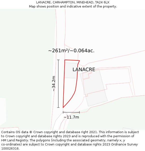 LANACRE, CARHAMPTON, MINEHEAD, TA24 6LX: Plot and title map