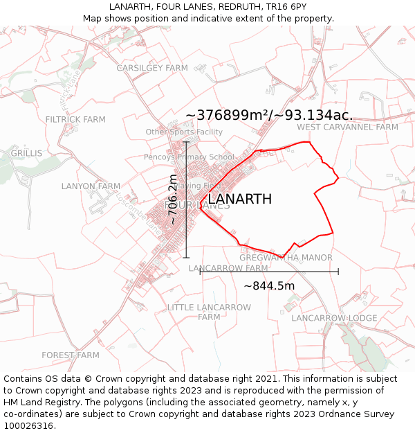 LANARTH, FOUR LANES, REDRUTH, TR16 6PY: Plot and title map