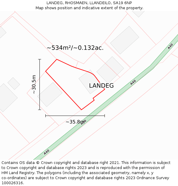 LANDEG, RHOSMAEN, LLANDEILO, SA19 6NP: Plot and title map