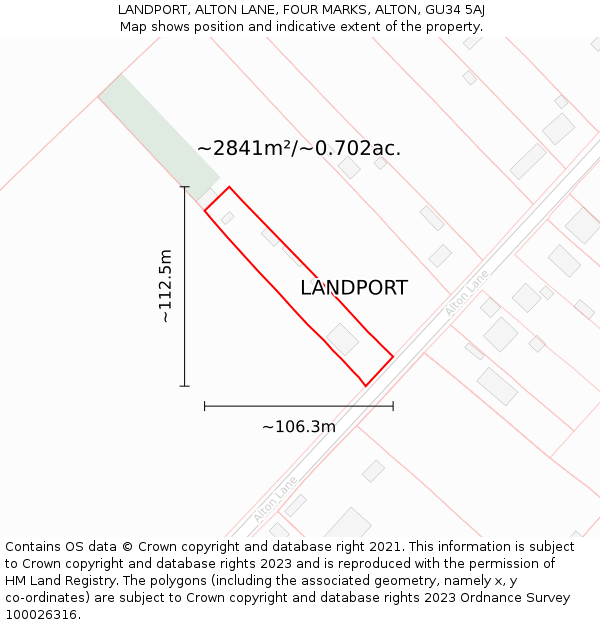 LANDPORT, ALTON LANE, FOUR MARKS, ALTON, GU34 5AJ: Plot and title map
