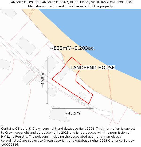 LANDSEND HOUSE, LANDS END ROAD, BURSLEDON, SOUTHAMPTON, SO31 8DN: Plot and title map