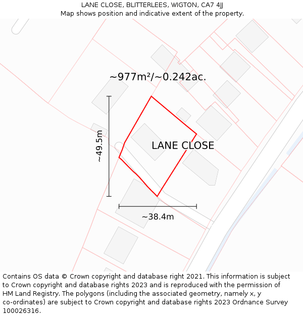 LANE CLOSE, BLITTERLEES, WIGTON, CA7 4JJ: Plot and title map