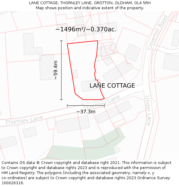 LANE COTTAGE, THORNLEY LANE, GROTTON, OLDHAM, OL4 5RH: Plot and title map