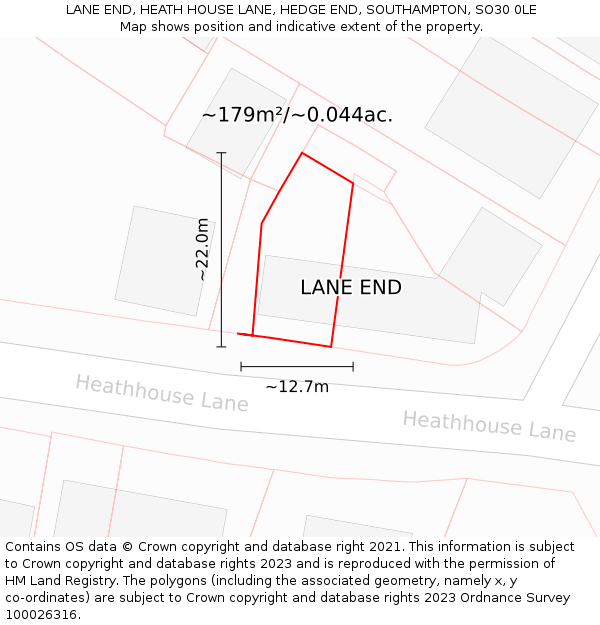 LANE END, HEATH HOUSE LANE, HEDGE END, SOUTHAMPTON, SO30 0LE: Plot and title map