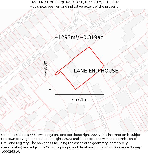 LANE END HOUSE, QUAKER LANE, BEVERLEY, HU17 8BY: Plot and title map