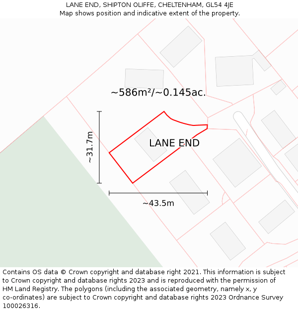 LANE END, SHIPTON OLIFFE, CHELTENHAM, GL54 4JE: Plot and title map